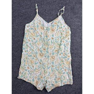 Rhythm Romper Womens Large Green Floral Button Front Tie Strap Summer Playsuit